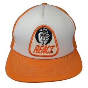 Crown Cap 5 Panel Orange Hat One Size Mesh Back Snapback REACT Patch Logo Taiwan